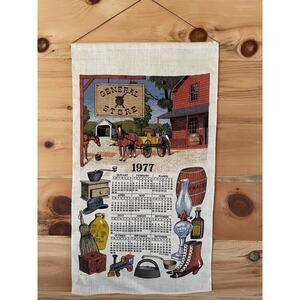 Beautiful Vintage 1977Calendar Tea Towel/Wall Hanger.General Store.Horse Country